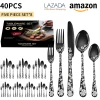 Cross-border Amazon-patterned stainless steel tableware, knives, forks and spoons 20/40 pieces set, hotel Western cuisine steak knives, forks and spoons Application Scenario